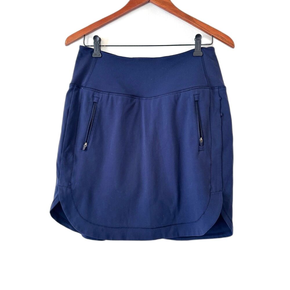 Athleta Fairway Golf Skort 18" Women M Navy Blue Built In Shorts Zip Pockets